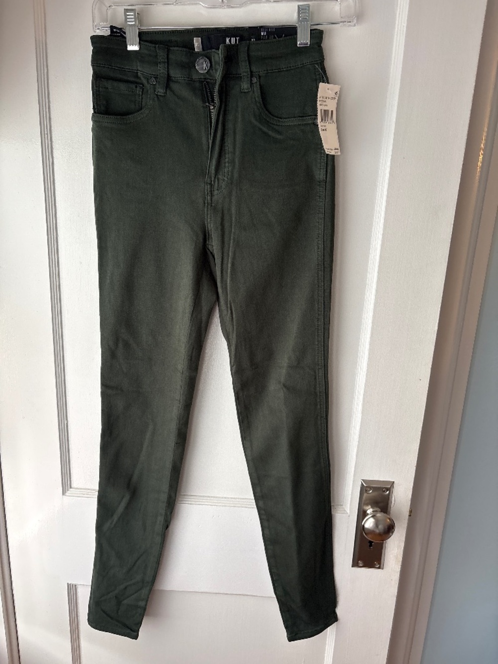 Kut from the Kloth High Rise Fab Ab Skinny Jeans, Hunter Green, Sz 00, NWT